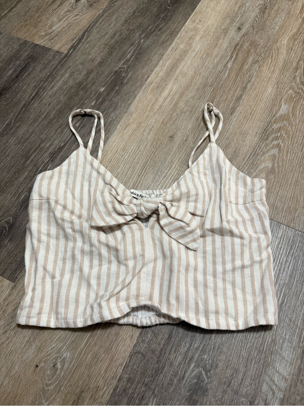 Abercrombie & Fitch Beige and White Striped Tie-Front Cropped Cami